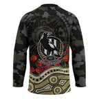 Collingwood Magpies ANZAC Day Hockey Jersey Indigenous Dot Art with Poppy Flower Tribute