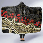 Collingwood Magpies ANZAC Day Hooded Blanket Indigenous Dot Art with Poppy Flower Tribute