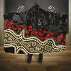 Collingwood Magpies ANZAC Day Hooded Blanket Indigenous Dot Art with Poppy Flower Tribute
