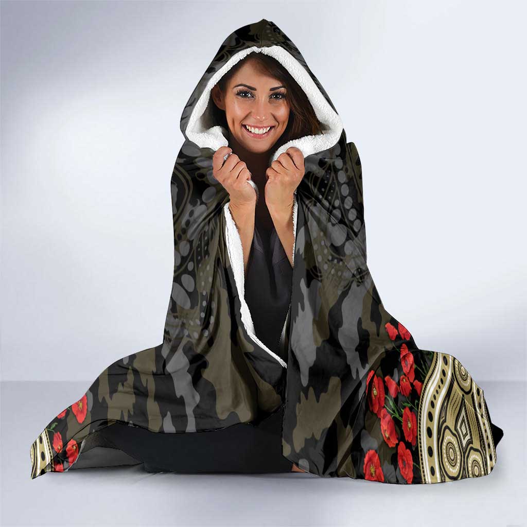Collingwood Magpies ANZAC Day Hooded Blanket Indigenous Dot Art with Poppy Flower Tribute