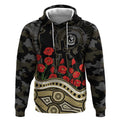 Collingwood Magpies ANZAC Day Hoodie Indigenous Dot Art with Poppy Flower Tribute