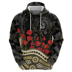 Collingwood Magpies ANZAC Day Hoodie Indigenous Dot Art with Poppy Flower Tribute