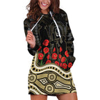 Collingwood Magpies ANZAC Day Hoodie Dress Indigenous Dot Art with Poppy Flower Tribute