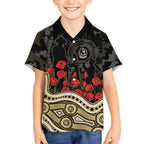 Collingwood Magpies ANZAC Day Kid Hawaiian Shirt Indigenous Dot Art with Poppy Flower Tribute