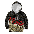 Collingwood Magpies ANZAC Day Kid Hoodie Indigenous Dot Art with Poppy Flower Tribute