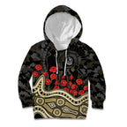Collingwood Magpies ANZAC Day Kid Hoodie Indigenous Dot Art with Poppy Flower Tribute