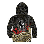 Collingwood Magpies ANZAC Day Kid Hoodie Indigenous Dot Art with Poppy Flower Tribute