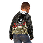 Collingwood Magpies ANZAC Day Kid Hoodie Indigenous Dot Art with Poppy Flower Tribute