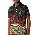 Collingwood Magpies ANZAC Day Kid Polo Shirt Indigenous Dot Art with Poppy Flower Tribute