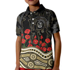 Collingwood Magpies ANZAC Day Kid Polo Shirt Indigenous Dot Art with Poppy Flower Tribute
