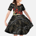 Collingwood Magpies ANZAC Day Kid Short Sleeve Dress Indigenous Dot Art with Poppy Flower Tribute