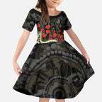Collingwood Magpies ANZAC Day Kid Short Sleeve Dress Indigenous Dot Art with Poppy Flower Tribute