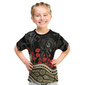 Collingwood Magpies ANZAC Day Kid T Shirt Indigenous Dot Art with Poppy Flower Tribute