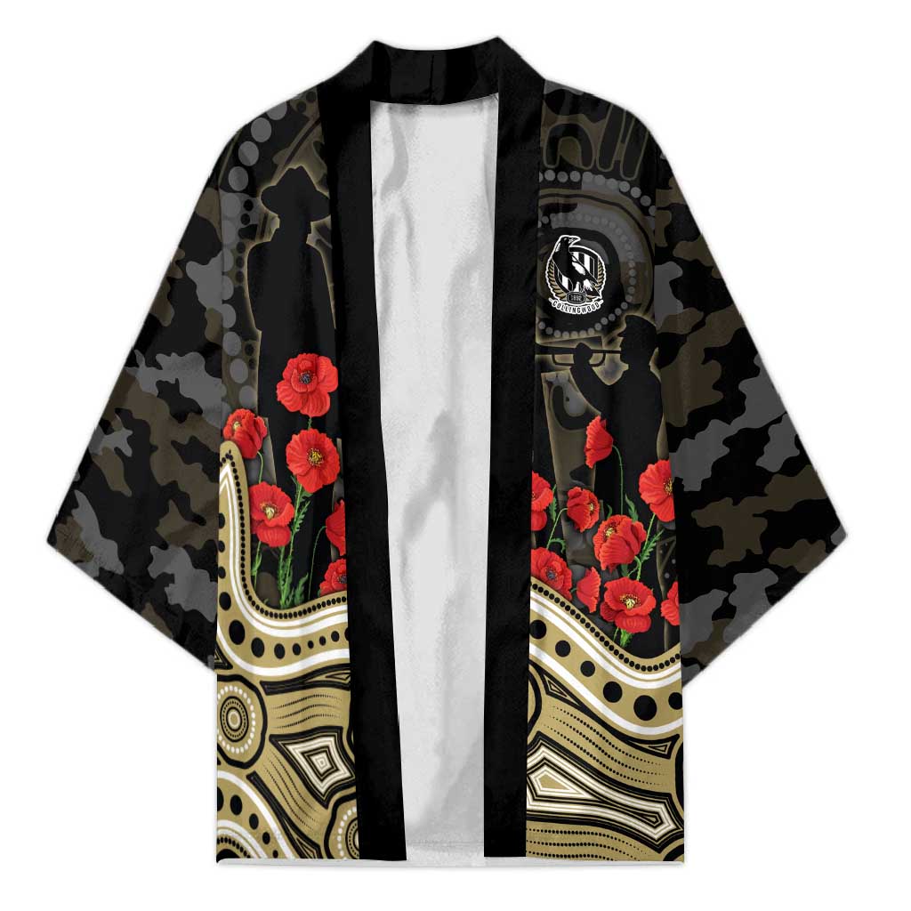 Collingwood Magpies ANZAC Day Kimono Indigenous Dot Art with Poppy Flower Tribute