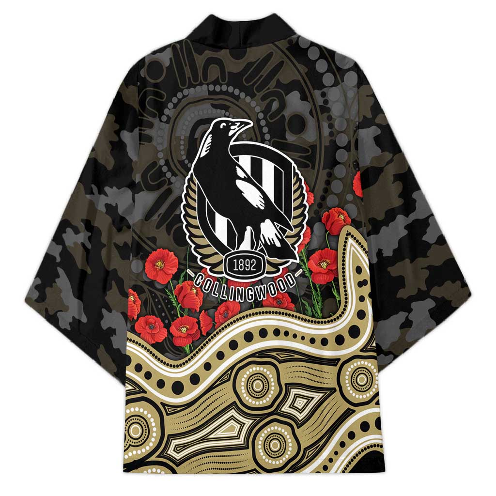 Collingwood Magpies ANZAC Day Kimono Indigenous Dot Art with Poppy Flower Tribute
