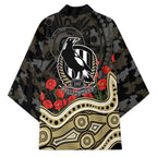 Collingwood Magpies ANZAC Day Kimono Indigenous Dot Art with Poppy Flower Tribute