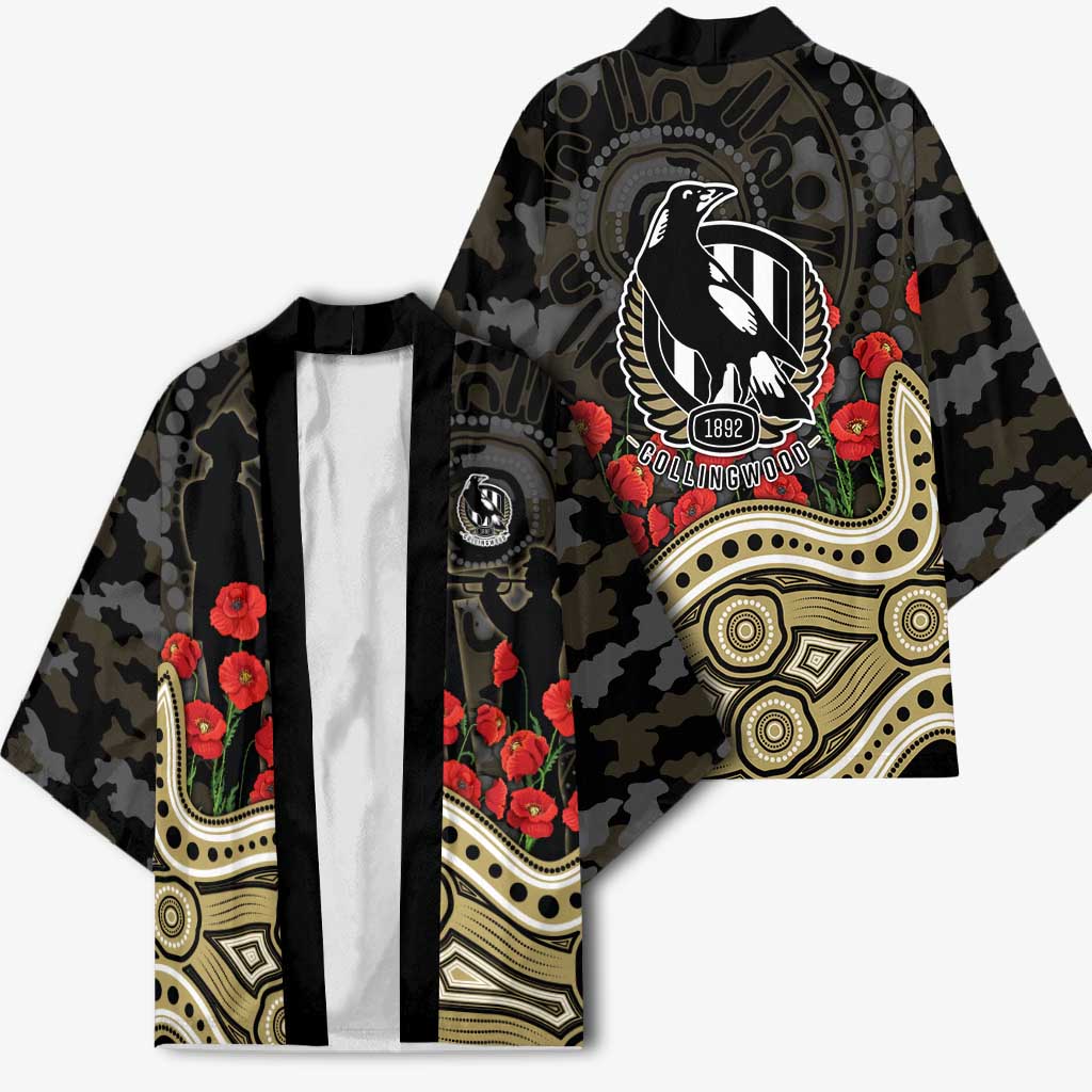 Collingwood Magpies ANZAC Day Kimono Indigenous Dot Art with Poppy Flower Tribute