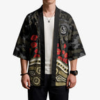 Collingwood Magpies ANZAC Day Kimono Indigenous Dot Art with Poppy Flower Tribute