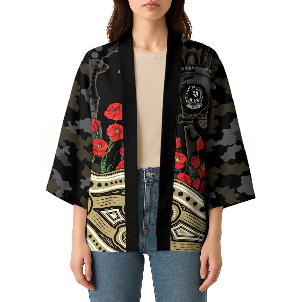 Collingwood Magpies ANZAC Day Kimono Indigenous Dot Art with Poppy Flower Tribute