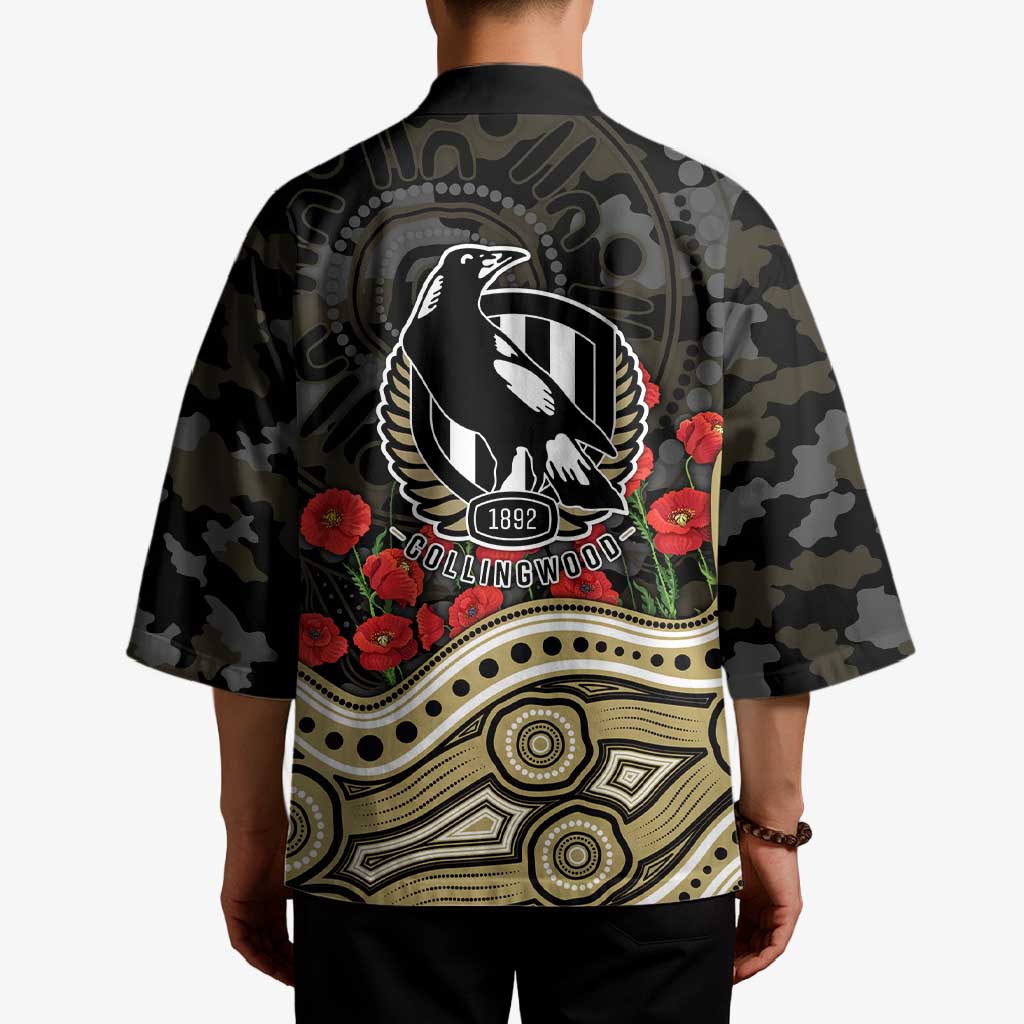 Collingwood Magpies ANZAC Day Kimono Indigenous Dot Art with Poppy Flower Tribute
