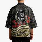 Collingwood Magpies ANZAC Day Kimono Indigenous Dot Art with Poppy Flower Tribute