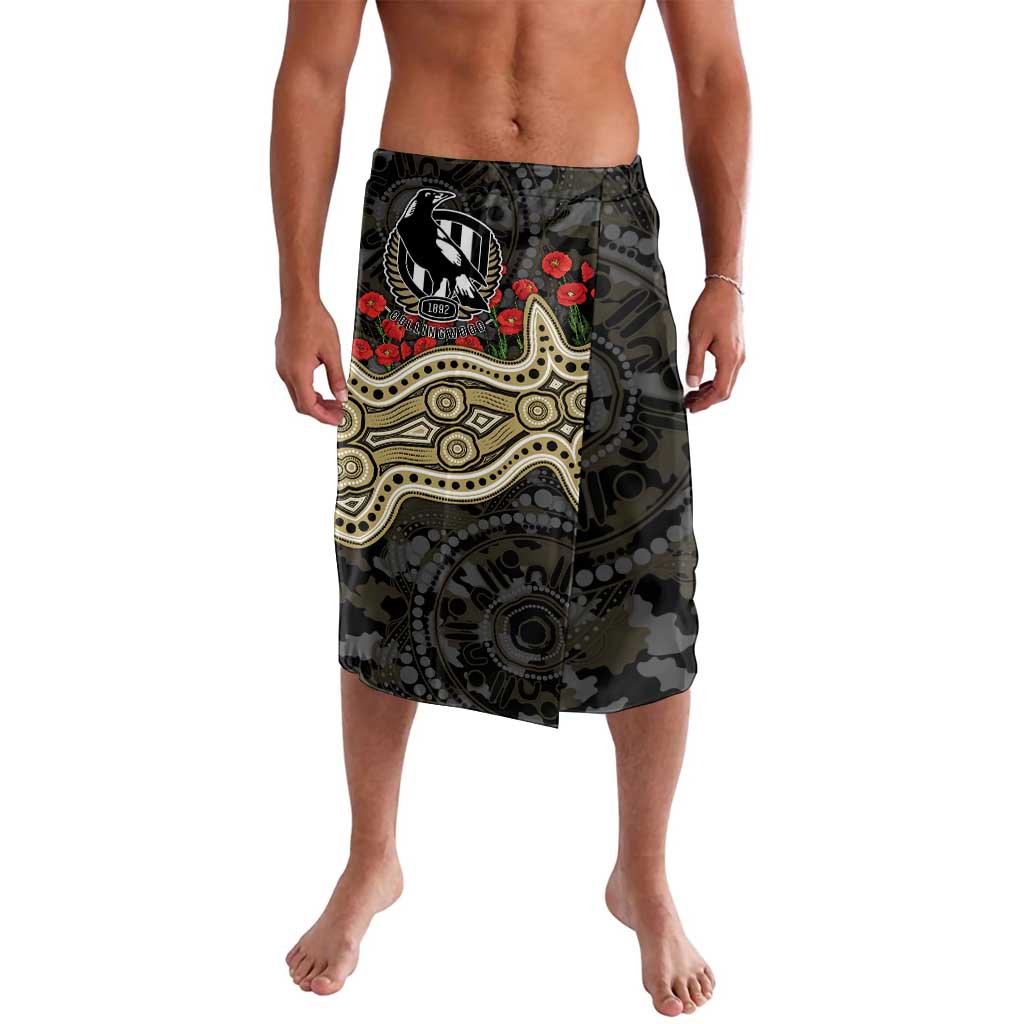 Collingwood Magpies ANZAC Day Lavalava Indigenous Dot Art with Poppy Flower Tribute
