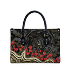Collingwood Magpies ANZAC Day Leather Bag Indigenous Dot Art with Poppy Flower Tribute