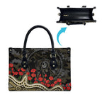 Collingwood Magpies ANZAC Day Leather Bag Indigenous Dot Art with Poppy Flower Tribute