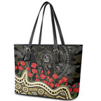 Collingwood Magpies ANZAC Day Leather Tote Bag Indigenous Dot Art with Poppy Flower Tribute
