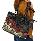 Collingwood Magpies ANZAC Day Leather Tote Bag Indigenous Dot Art with Poppy Flower Tribute