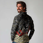 Collingwood Magpies ANZAC Day Long Sleeve Polo Shirt Indigenous Dot Art with Poppy Flower Tribute
