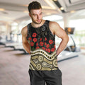 Collingwood Magpies ANZAC Day Men Tank Top Indigenous Dot Art with Poppy Flower Tribute