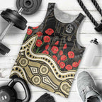 Collingwood Magpies ANZAC Day Men Tank Top Indigenous Dot Art with Poppy Flower Tribute