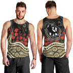 Collingwood Magpies ANZAC Day Men Tank Top Indigenous Dot Art with Poppy Flower Tribute