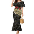 Collingwood Magpies ANZAC Day Mermaid Dress Indigenous Dot Art with Poppy Flower Tribute
