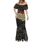 Collingwood Magpies ANZAC Day Mermaid Dress Indigenous Dot Art with Poppy Flower Tribute