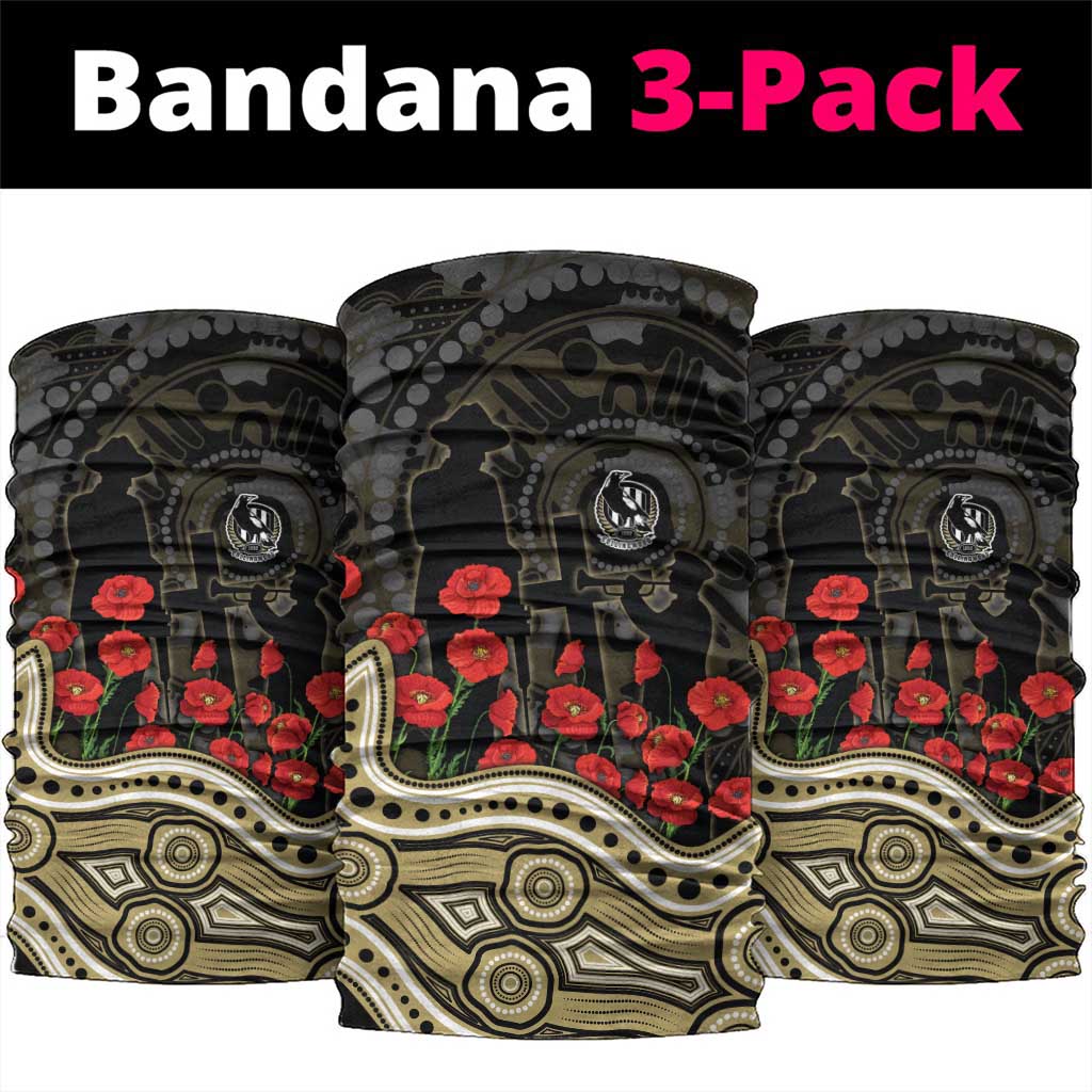 Collingwood Magpies ANZAC Day Neck Gaiter Indigenous Dot Art with Poppy Flower Tribute