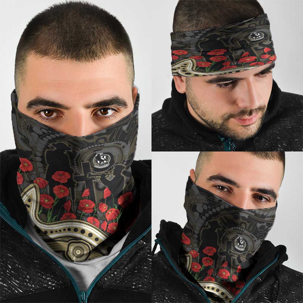 Collingwood Magpies ANZAC Day Neck Gaiter Indigenous Dot Art with Poppy Flower Tribute