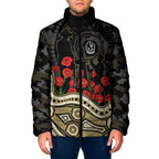 Collingwood Magpies ANZAC Day Padded Jacket Indigenous Dot Art with Poppy Flower Tribute