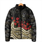 Collingwood Magpies ANZAC Day Padded Jacket Indigenous Dot Art with Poppy Flower Tribute
