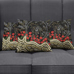 Collingwood Magpies ANZAC Day Pillow Cover Indigenous Dot Art with Poppy Flower Tribute