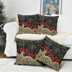 Collingwood Magpies ANZAC Day Pillow Cover Indigenous Dot Art with Poppy Flower Tribute