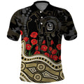 Collingwood Magpies ANZAC Day Polo Shirt Indigenous Dot Art with Poppy Flower Tribute