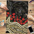 Collingwood Magpies ANZAC Day Puzzle Indigenous Dot Art with Poppy Flower Tribute