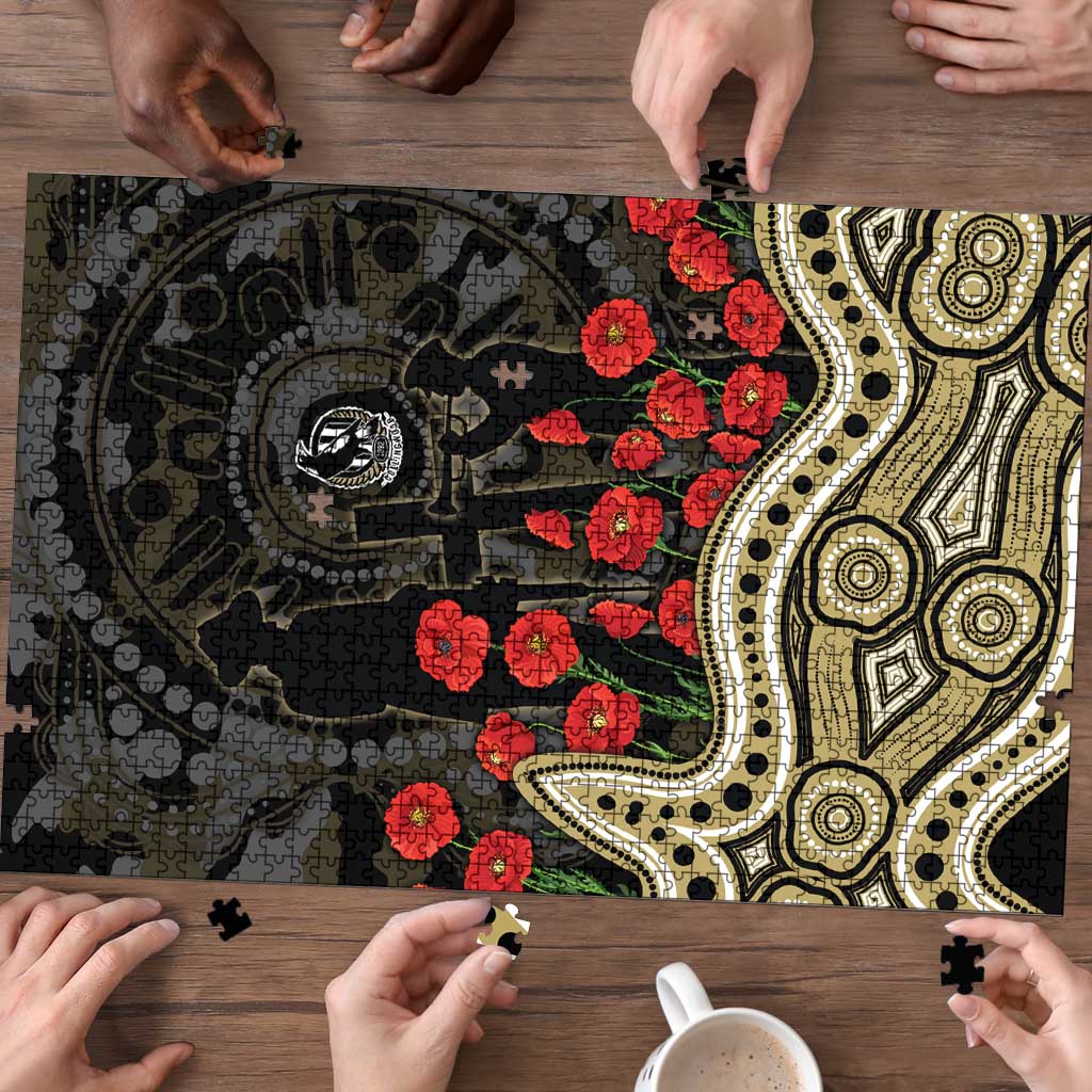 Collingwood Magpies ANZAC Day Puzzle Indigenous Dot Art with Poppy Flower Tribute