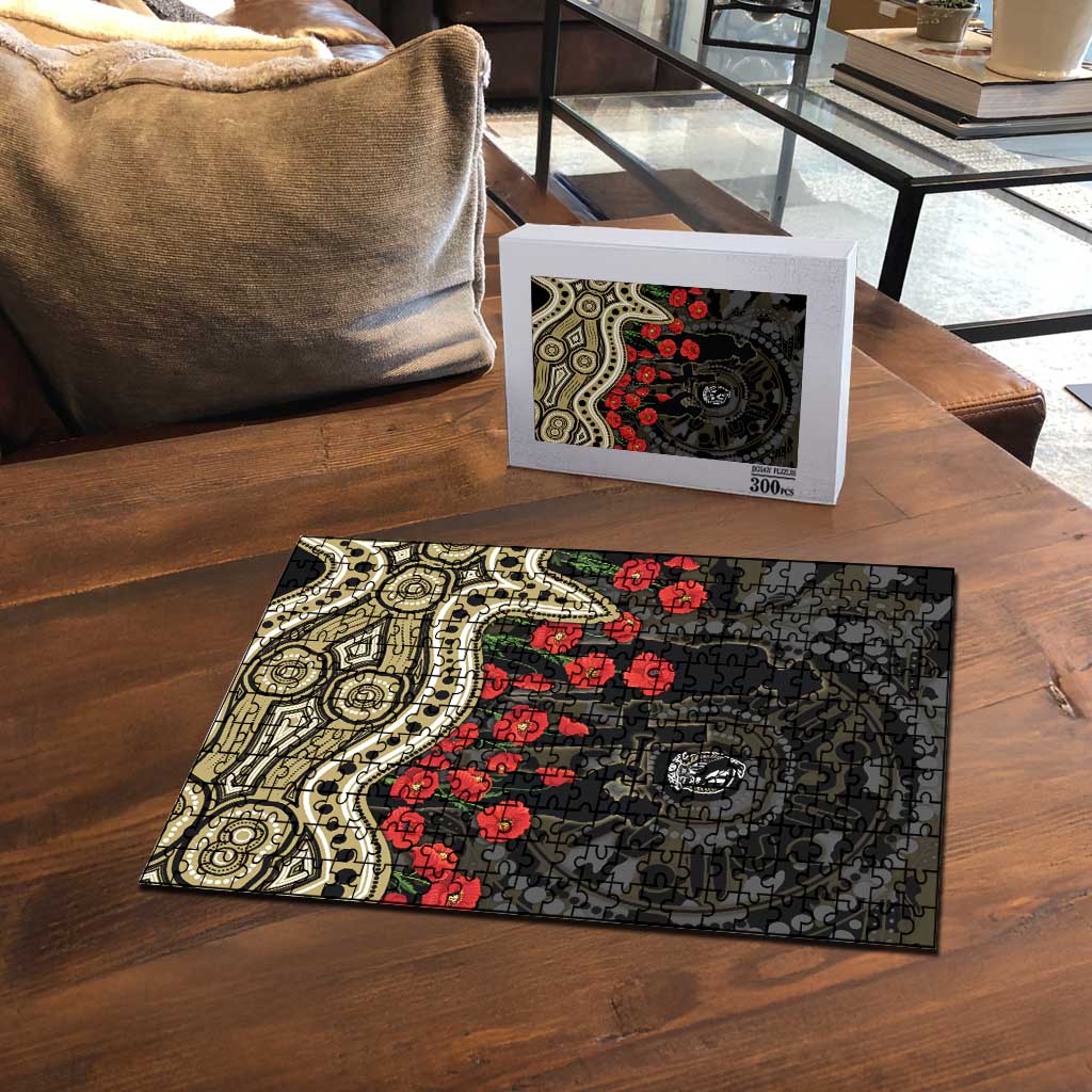 Collingwood Magpies ANZAC Day Puzzle Indigenous Dot Art with Poppy Flower Tribute