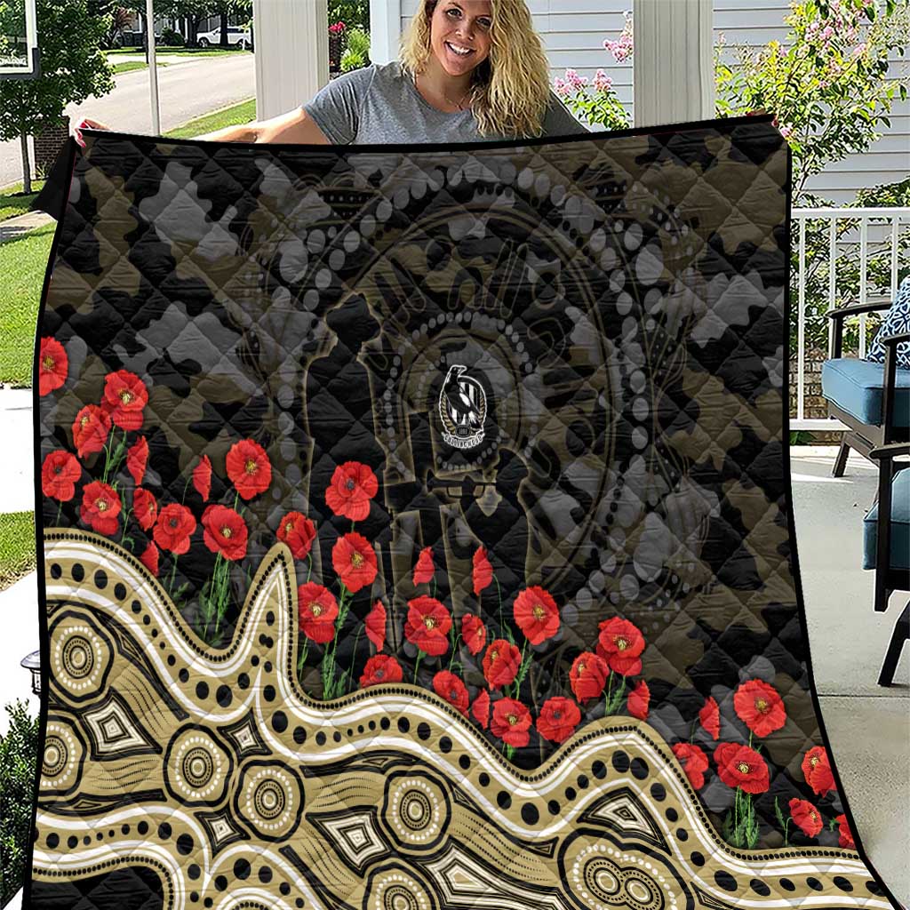 Collingwood Magpies ANZAC Day Quilt Indigenous Dot Art with Poppy Flower Tribute