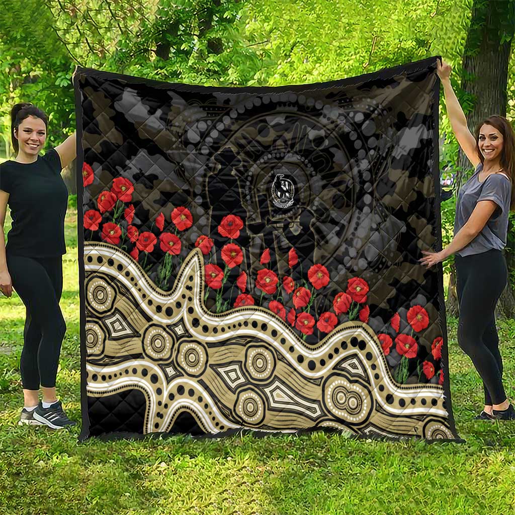 Collingwood Magpies ANZAC Day Quilt Indigenous Dot Art with Poppy Flower Tribute