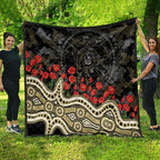 Collingwood Magpies ANZAC Day Quilt Indigenous Dot Art with Poppy Flower Tribute
