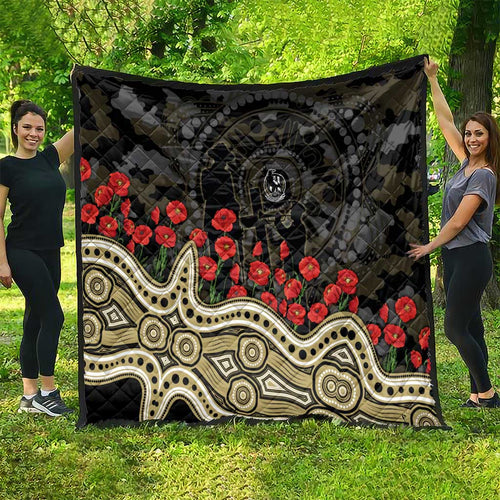 Collingwood Magpies ANZAC Day Quilt Indigenous Dot Art with Poppy Flower Tribute